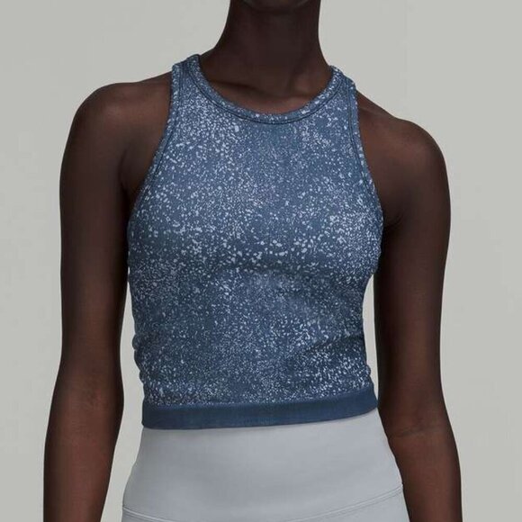 Lululemon Ebb to Street Cropped Racerback Tank Top in Distorted Noise Mineral Bl - Picture 1 of 7